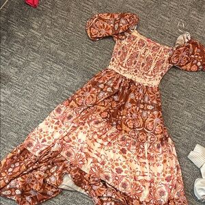 Flying Tomato Bohemian Long Sleeve Belted Dress - Brown and Cream